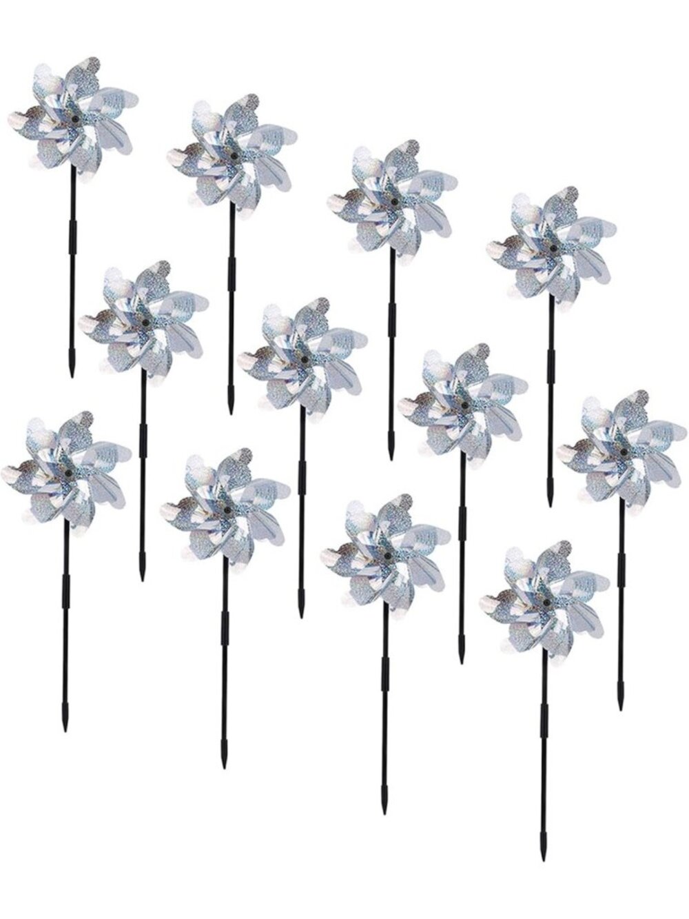 Sparkly Reflective Pinwheels for Garden - Scare Birds & Animals Away, 12 Pack